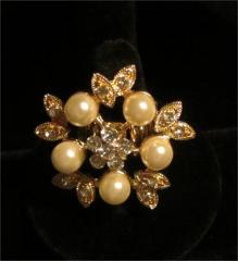 Pearl and CZ Floral Ring
